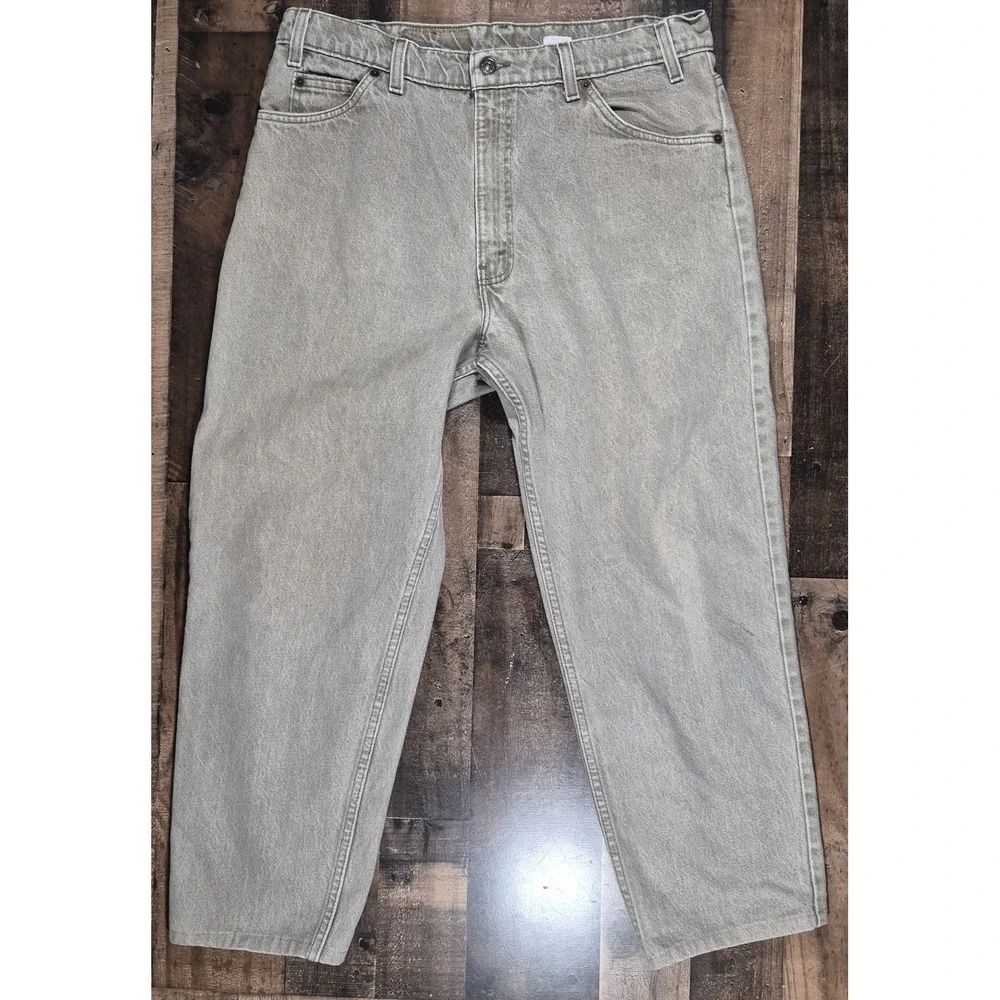 Vintage 90s 550 Levis Jeans Mens 34x27 Green Denim Orange Tab Made in USA 1996